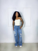 Conjunto Cropped + Calça Jeans