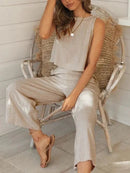 Conjunto Feminina Regata e Calça Pantalona